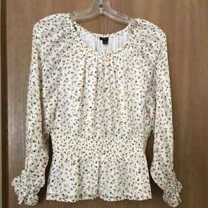 Ann Taylor Smocked Waist/Cuff Long Sleeve Top